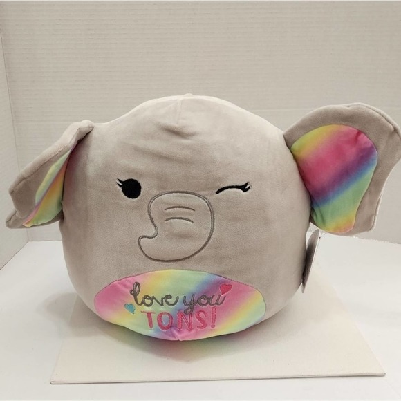 SQUISHMALLOWS Mila rainbow Valentine love you tons elephant 12"‎ new!!! - Picture 1 of 7